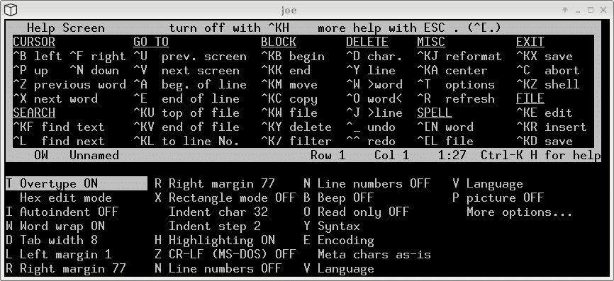 Joe, the Linux Text Editor That Never Goes Out of Style Joe, the Linux Text Editor That Never Goes Out of Style | Joe help options