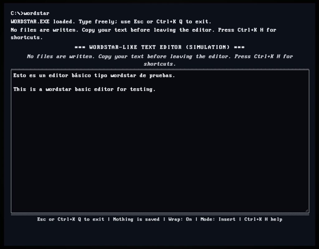WebDOS 0.1: a browser-based DOS, 100% offline with retro soul — SNAKE, “WordStar,” and a persistent virtual filesystem | wordstar webdos