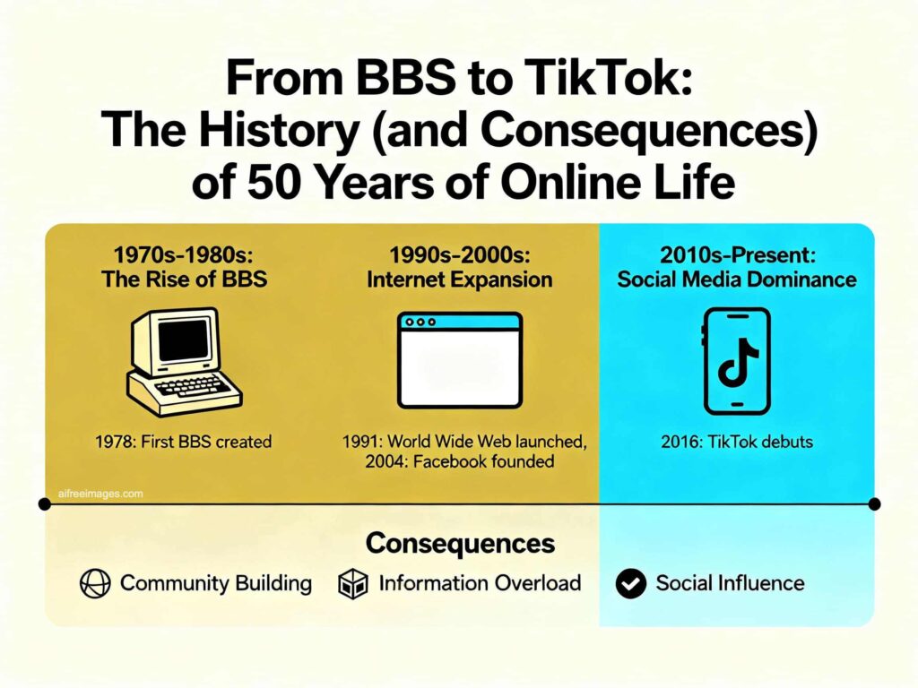 From Dial-Up Bulletin Boards to Infinite Feeds: A Human Chronicle of Social Networks (1978–2025) | from bbs to tiktok