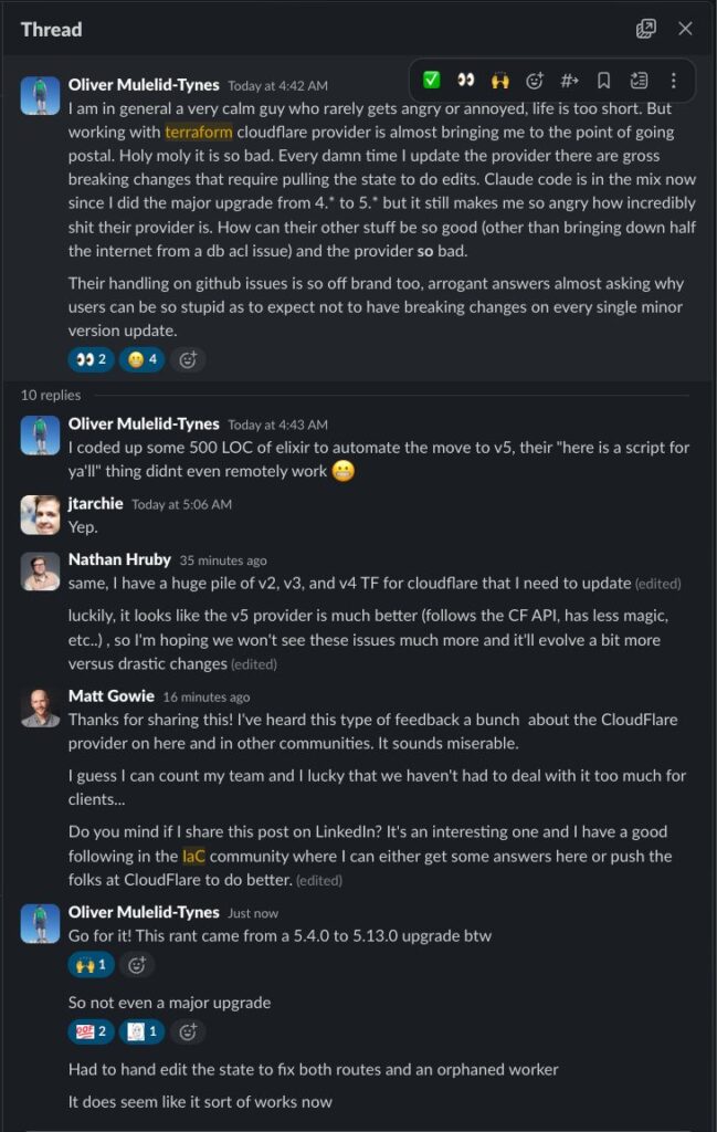 Cloudflare’s Terraform Provider Under Fire: What the IaC Community Is Really Complaining About | captura canal slack cloudflare