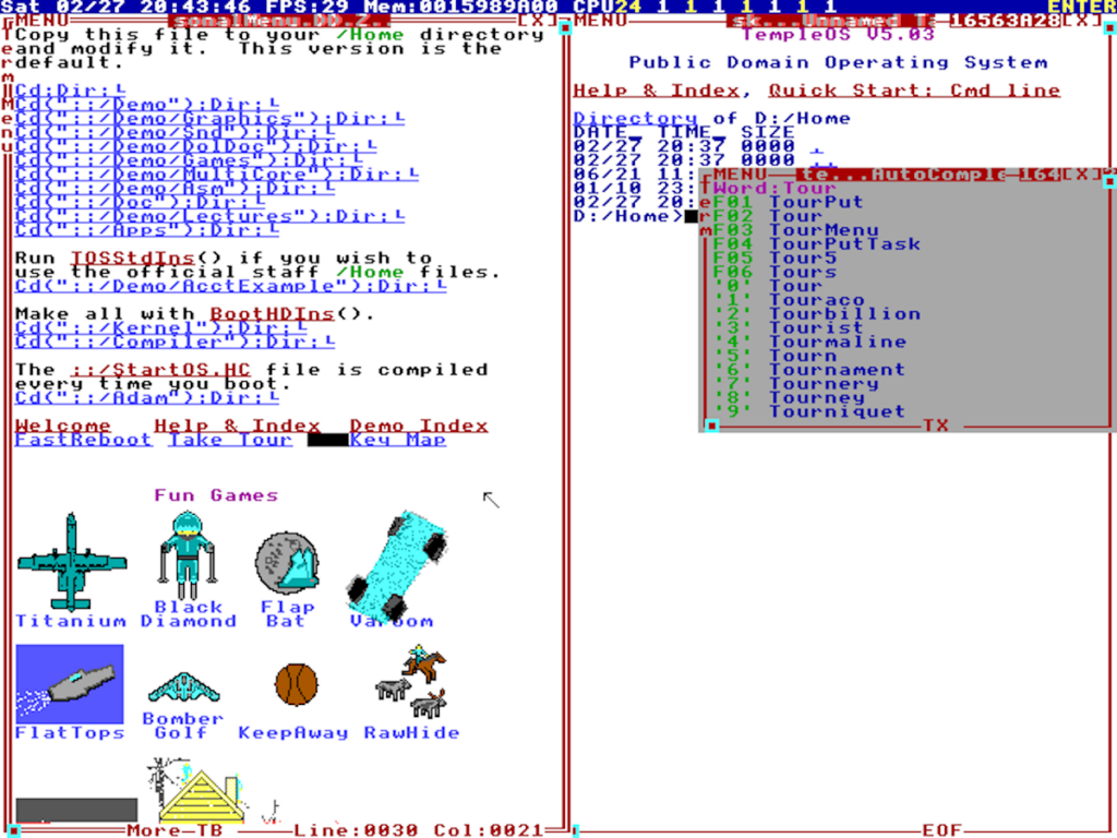 TempleOS: the operating system written by one man to talk to God TempleOS: the operating system written by one man to talk to God | VirtualBox TempleOS x64 27 02 2021 20 43 48